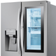 An LCD window on the front of the fridge can switch between opaque and transparent, giving a sneak preview of what’s inside.